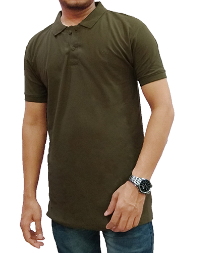 Solid Men Collar Knitted Cotton Dark Brown TShirt