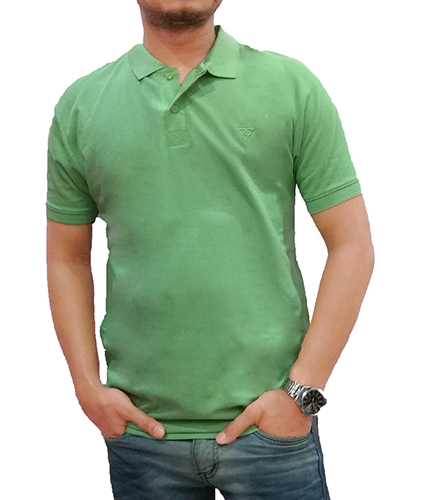 Solid Men Collar Knitted Cotton Light Green TShirt