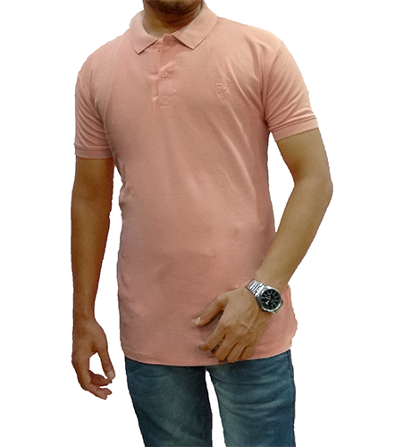 Solid Men Collar Knitted Cotton Pink TShirt