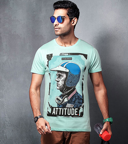 Sky Blue Round Graphic Cotton Men TShirt