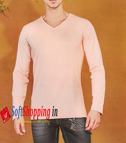 Light Pink V-Shape Plane Cotton Men TShirt