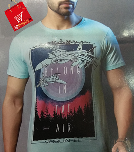 Sky Blue Round Graphic Cotton Men T-shirt