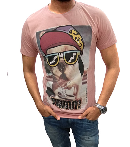 Pink Round Graphic Cotton Men T-shirt