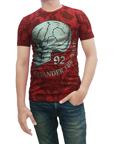 Red Round Graphic Cotton Men T-shirt