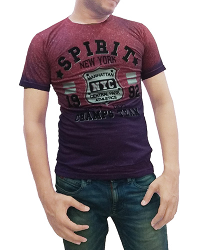 Multi Color Round Print Cotton Blend Men T-shirt