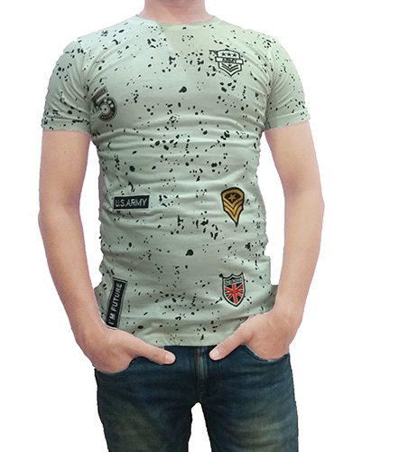 White Round Print Cotton Men T-shirt