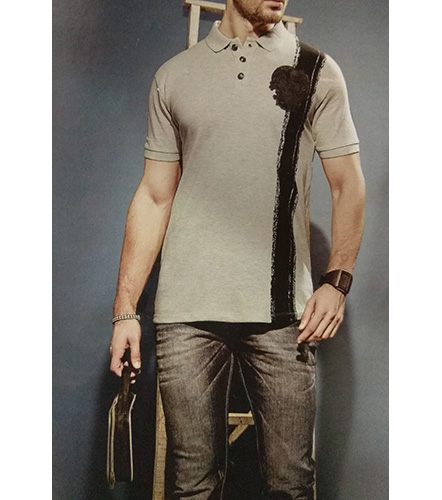 Gray Collar Solid Knitted Cotton Men T-shirt
