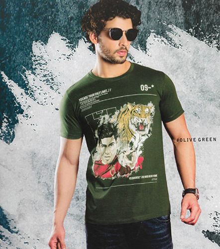 Olive Green Round Graphic Cotton Men T-shirt