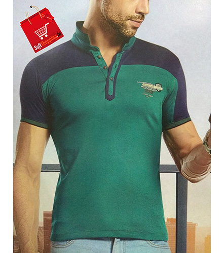 Green Short Collar Solid Cotton Men T-shirt