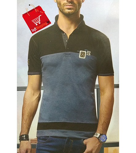 Denim Short Collar Solid Cotton Men T-shirt