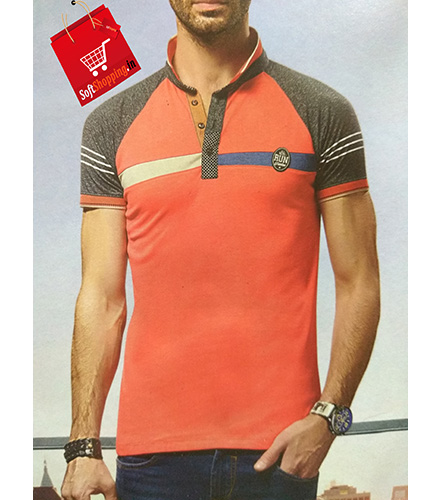 Orange Short Collar Solid Cotton Men T-shirt