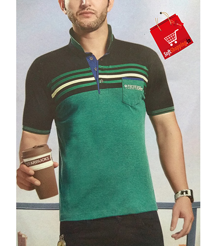 Green Short Collar Solid Cotton Men T-shirt