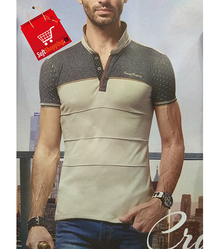 Multi Color Short Collar Solid Cotton Men T-shirt