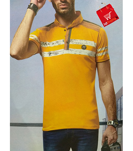 Golden Yellow Short Collar Solid Cotton Men T-shirt