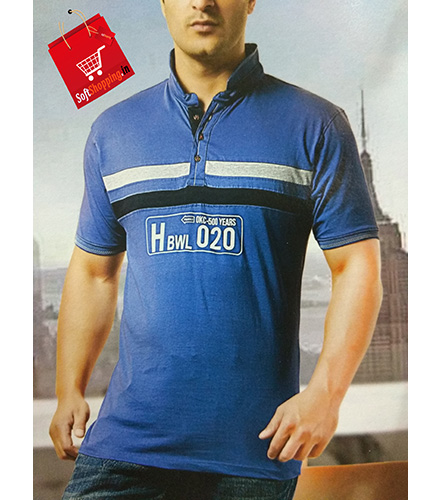 Royal Blue Short Collar Solid Cotton Men T-shirt