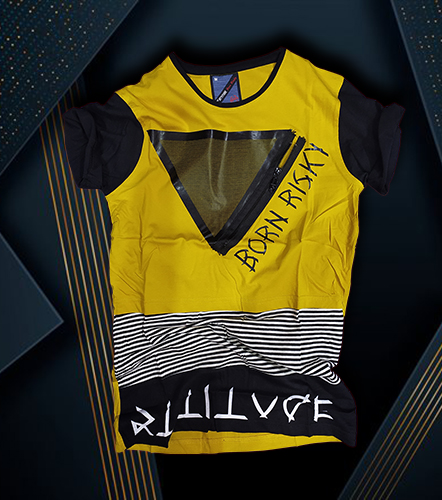 Golden Yellow Round Solid Cotton Men T-shirt